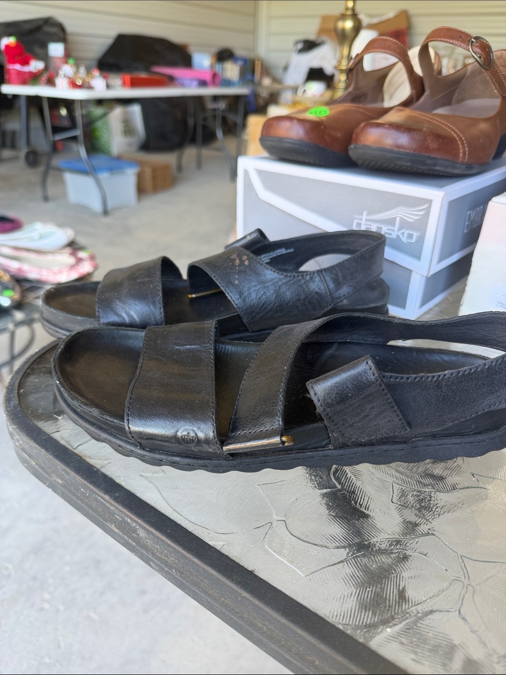 Women's Black Leather Adjustable Strap Sandals